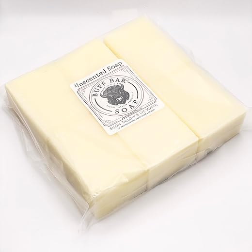 Big Crazy Buffalo - Sabonete em Barra de Banha Pura de Bisão, Sem Perfume, (6 unidades) – Limpa, Hidrata, Alivia, Puro e Natural – Sem Corantes, Produtos Químicos, Fragrâncias, Conservantes