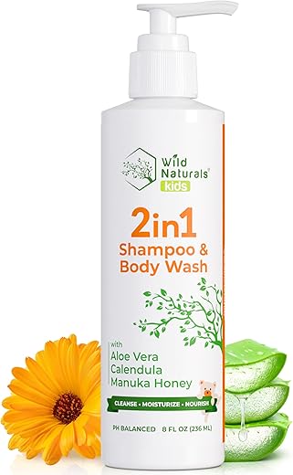 Shampoo e Sabonete Líquido Infantil Wild Naturals – Hipoalergênico e Orgânico – Suave e Hidratante – Sabonete Natural para Crianças e Sabonete Líquido para Bebês – 250ml