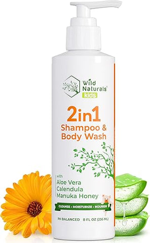 Shampoo e Sabonete Líquido Infantil Wild Naturals – Hipoalergênico e Orgânico – Suave e Hidratante – Sabonete Natural para Crianças e Sabonete Líquido para Bebês – 250ml