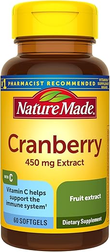Cranberry com Vitamina C, Suplemento Dietético para Suporte Imunológico e Antioxidante, 60 Softgels, Fornecimento de 30 Dias - Nature Made