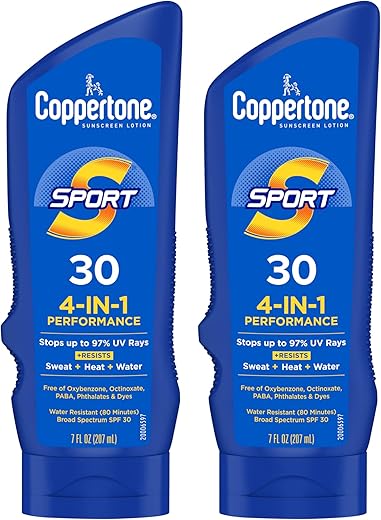 SPORT Protetor Solar FPS 30, Loção Protetora Resistente à Água, Amplo Espectro FPS 30, Pacote de Protetor Solar em Volume, Frasco de 207 ml, Pacote com 2 Unidades - Coppertone
