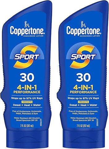 SPORT Protetor Solar FPS 30, Loção Protetora Resistente à Água, Amplo Espectro FPS 30, Pacote de Protetor Solar em Volume, Frasco de 207 ml, Pacote com 2 Unidades - Coppertone