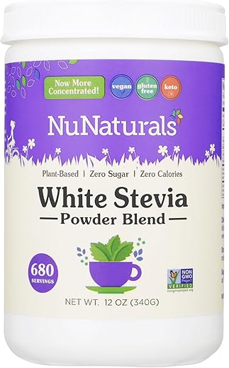 Nunaturals - NuNaturals Stevia Branca em Pó, Substituto de Açúcar à Base de Plantas, Adoçante Zero Calorias, 340g