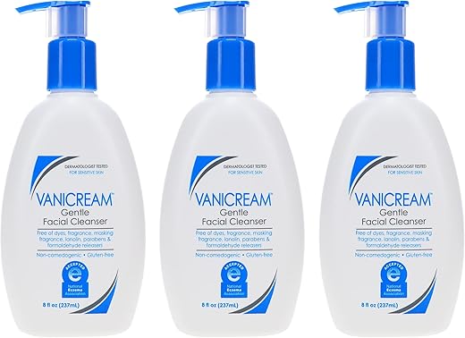 Gentle Facial Cleanser para Pele Sensível, 3 Unidades de 240ml, Sem Perfume - Vanicream