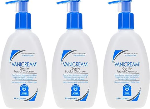 Gentle Facial Cleanser para Pele Sensível, 3 Unidades de 240ml, Sem Perfume - Vanicream