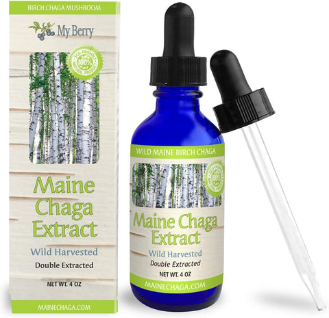 My Berry Organics - Extrato Líquido de Chaga, Tintura de Origem do Maine, 120 ml, Dupla Extração, 100% Colhido na Natureza, Não Cultivado, Não Proveniente da Sibéria