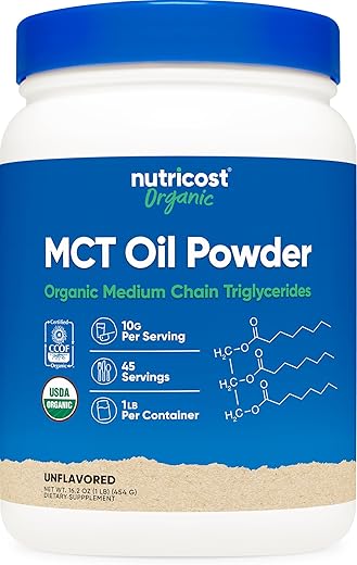 MCT Oil Powder Orgânico (454g) – Triglicerídeos de Cadeia Média Orgânicos, Vegetariano, Sem Glúten - Nutricost
