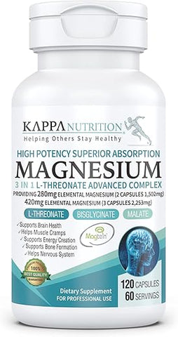 KAPPA NUTRITION - Kappa Nutrition: Magnésio Elemental 420mg, 2.253mg por Porção, 120 Cápsulas