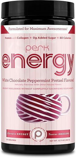 Energy Original Mistura para Bebida de Pretzel de Chocolate Branco e Hortelã-Pimenta (20 Porções) – Sem Glúten, Sem Soja, Sem Amendoim - Perk
