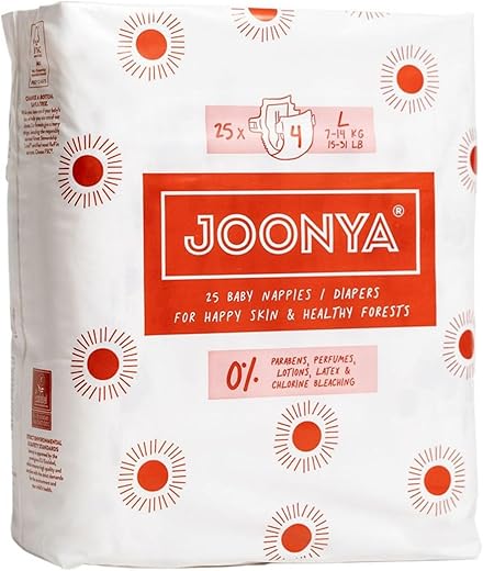 JOONYA - Fraldas Joonya Baby, Tamanho 4 L (7-14 kg) – 1 Pacote com 25 – Nova Linha – Não Tóxicas, Eco-Friendly, Ultrafinas, Uso Noturno – Fabricadas na Dinamarca