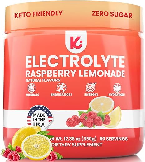 Keto Pó de Eletrólitos Sem Açúcar – Eletrólitos Livres de Açúcar – Hidratação Keto com Eletrólitos – Feito nos EUA – Sabor Delicioso de Limonada de Framboesa – Mistura Facilmente Sem Grumos – 100g - Keppi