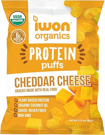 i won! - IWON Organics – Snacks Orgânicos de Queijo Cheddar, Alto Teor de Proteína, 8 Pacotes