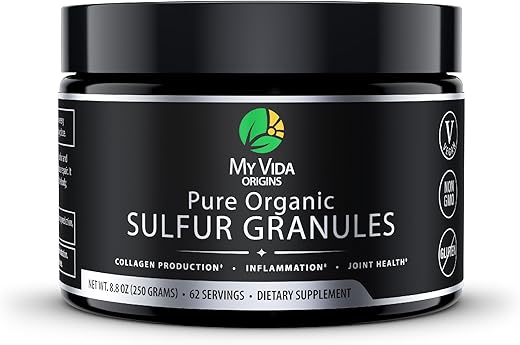 Sulfur Orgânico Puro | Grânulos de MSM 99% Puros para Dor nas Articulações, Inflamação, Energia, Cabelo, Pele e Unhas | Não-OGM, Vegano, Sem Glúten (62 Porções) 2g - My Vida Origins