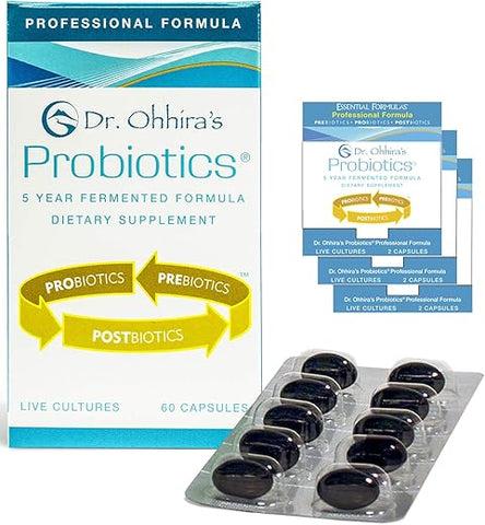 Essential Formulas - Dr. Ohhira’s Probiotics Professional Formula – 60 Cápsulas com 3 Amostras de Viagem (6 Cápsulas Bônus) – Fórmula Profissional de Probióticos