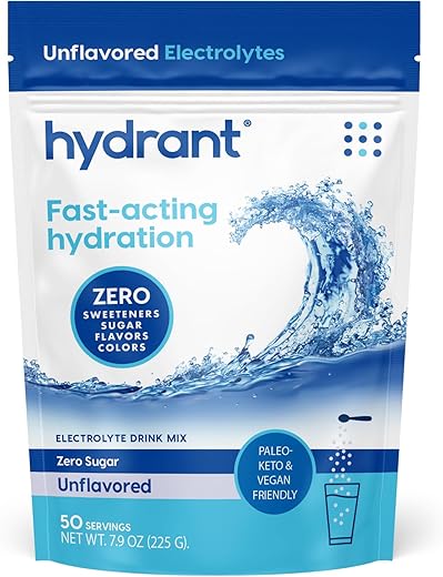 Bulk Eletrólitos sem Sabor, Hidratação Rápida sem Açúcar, Sabor Extremamente Sutil, Mistura de Bebida Eletrólitos (50 Porções, sem Sabor) - HYDRANT