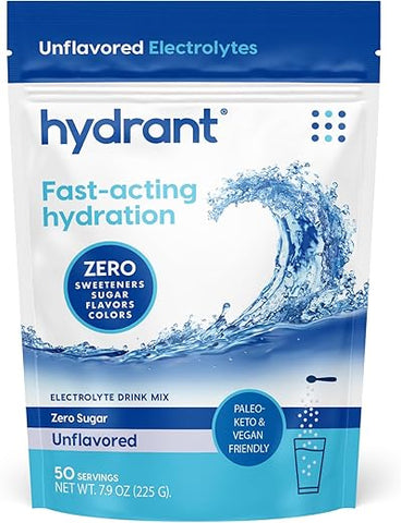 Bulk Eletrólitos sem Sabor, Hidratação Rápida sem Açúcar, Sabor Extremamente Sutil, Mistura de Bebida Eletrólitos (50 Porções, sem Sabor) - HYDRANT