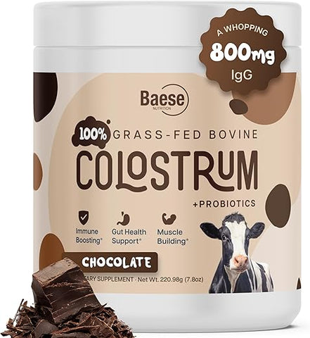 Baese Nutrition - Chocolate Orgânico em Pó de Colostro Bovino 4000mg para Humanos – Probióticos de Colostro de Gado Alimentado com Grama – Suplemento de Colostro para Crianças