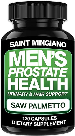 Saint Mingiano - Saúde da Próstata Masculina – 120 Cápsulas de Suplementos Avançados para Homens com Saw Palmetto, Apoiando a Função Urinária e a Saúde Capilar – Fornecimento de 3 Meses de Ervas Naturais