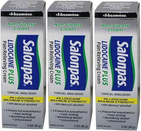 Lidocaine Plus Creme – 90g (Pacote com 3) | Alívio rápido da dor - Salonpas