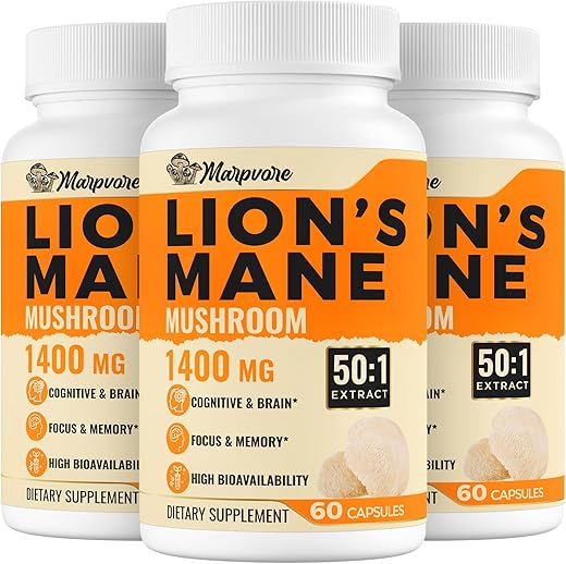 Marpvore - 70,000mg Cápsulas de Suplemento de Leão da Montanha – Potência 50X de Extrato de Suplemento de Leão da Montanha, 50% Polissacarídeos | Marca em Destaque