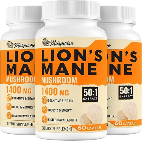 Marpvore - 70,000mg Cápsulas de Suplemento de Leão da Montanha – Potência 50X de Extrato de Suplemento de Leão da Montanha, 50% Polissacarídeos | Marca em Destaque