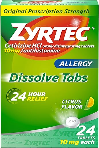 24 Horas Alívio de Alergia Comprimidos Efervescentes com 10 mg de Cetirizina HCl Antialérgico, Medicamento para Alívio de Alergias Causadas por Erva-de-Santiago - Zyrtec