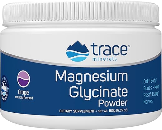 Pó de Magnésio Glicinato | Suplemento Diário de Magnésio 120 mg | Sabor Natural de Uva | Mistura para Bebida | Fornecimento de 30 Dias - Trace Minerals