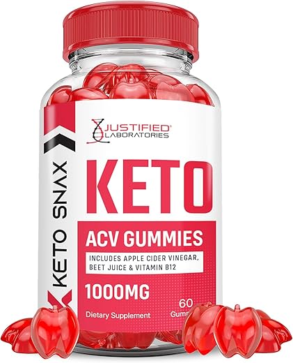 Justified Laboratories - Keto Snax Gummies Keto ACV Avançado 1000MG Fórmula Avançada Keto Snax Gummies Vinagre de Maçã Formulado com Pó de Romã e Beterraba B12 Vegano Não GMO 60 Gomas