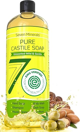 Sabonete Castela EWG Verificado 1000 ml – Sem Óleo de Palma, Livre de Transgênicos – Suave e Sem Fragrância - Seven Minerals