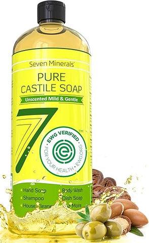 Sabonete Castela EWG Verificado 1000 ml – Sem Óleo de Palma, Livre de Transgênicos – Suave e Sem Fragrância - Seven Minerals