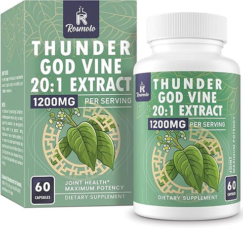 Rosmolo - 1200 MG Extrato de Raiz de Thunder God Vine 20:1, Suplemento Herbal Tripterygium Wilfordii, Fórmula Vegana com Extrato de Lei Gong Teng, 60 Cápsulas