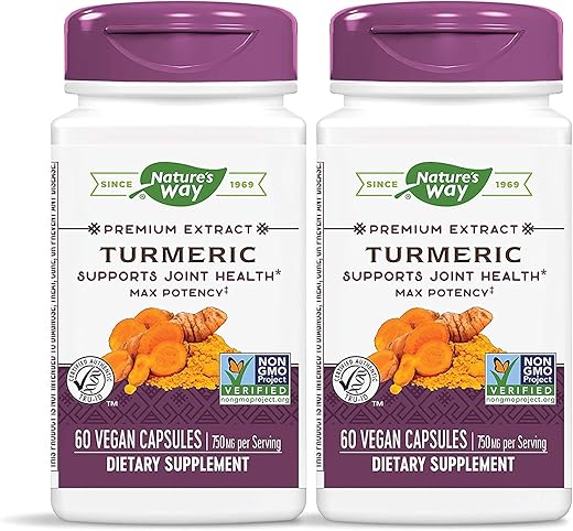 Nature's Way - Nature’s Way Extrato Premium de Cúrcuma Potência Máxima Padronizado para 95% de Curcuminoides 750 mg por porção 60 Cápsulas Veganas (Pacote com 2)