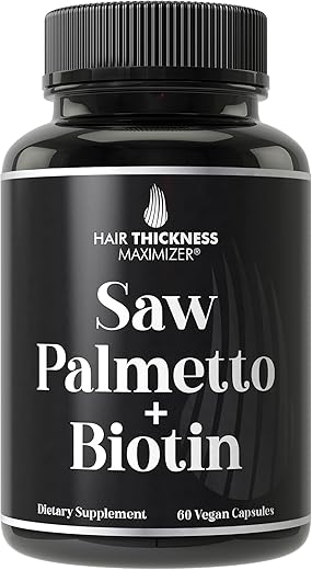 Hair Thickness Maximizer - Saw Palmetto Biotin Advanced 2 em 1 para Crescimento Capilar. Cápsulas Veganas com Extrato Natural de Saw Palmetto e 10000mcg de Biotina. Pílulas para Queda e Regeneração Capilar em Homens