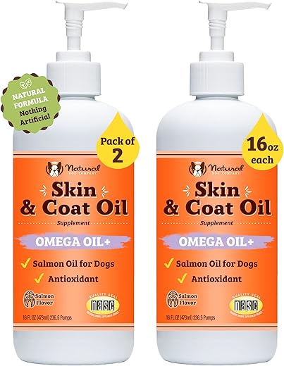 Óleo de Pele e Pelagem Natural Dog Company 2 Pack – 473 ml, Suporte à Saúde da Pele, Suplemento de Óleo de Peixe para Cães, Ácidos Graxos, Antioxidante, para Famílias com Múltiplos Cães, Raças Grandes