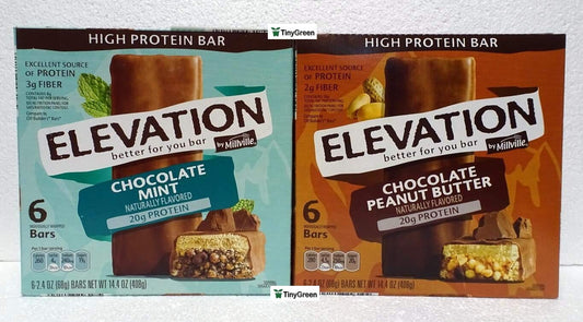 Elevation Barras de Alta Proteína de Menta Chocolate e Manteiga de Amendoim com Chocolate 408g (Pacote com Dois) - Millville
