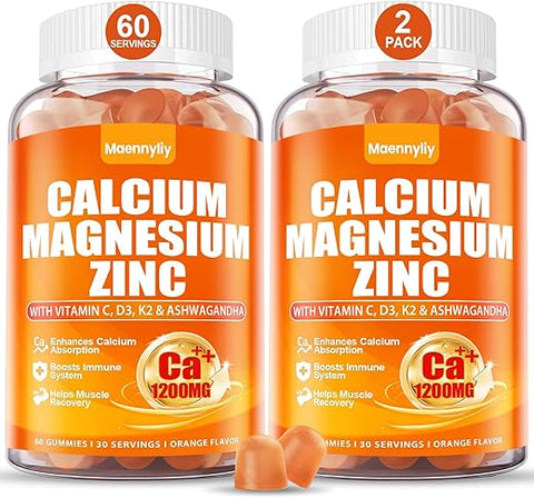 Maennyliy - Calcium 1200 mg com Vitamina D3 Gummies para Adultos – Citrato de Cálcio com Vitamina D3 K2, Magnésio, Zinco, Boro, Cobre e Ashwagandha – Suplemento de Cálcio de Absorção Extra para