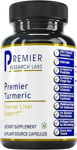 Premier Research Labs - Premier Cúrcuma, 60 Cápsulas, Produto Vegano – Qualidade Premier para Suporte Hepático