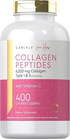 Colágeno Peptídeos 6000mg | 400 Comprimidos | com Vitamina C | Tipo 1 e 3 | Não-OGM, Sem Glúten, Suplemento de Gado Alimentado com Grama - Carlyle