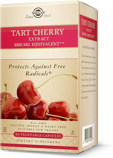 SOLGAR - Solgar Tart Cherry 1000 mg – Cápsulas Vegetais 90 unidades – Antioxidante com Quercetina e Ácido Clorogênico – Marca Solgar