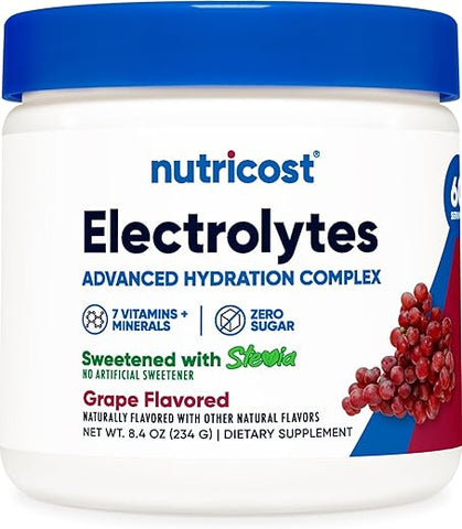 Complexo de Eletrólitos em Pó (60 Porções, Uva) – Bebida Hidratante com Vitaminas e Minerais - Nutricost