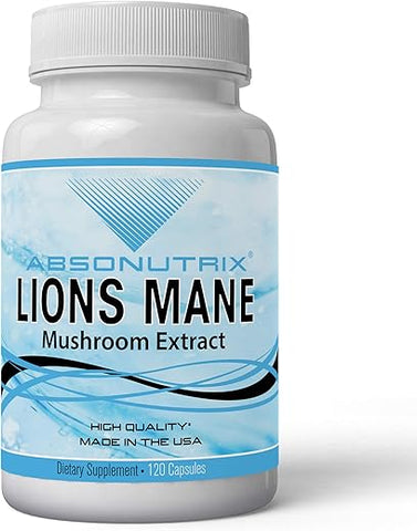 Lion’s Mane Mushroom Extract 120 Cápsulas – Reforça o Sistema Imunológico, Melhora a Saúde Cognitiva – Ingredientes Potentes de Qualidade – Fabricado nos EUA – 500 mg por Porção - Absonutrix