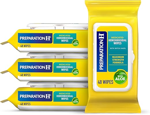 Lenços Umedecidos com Hamamélis para Alívio de Irritação na Pele – 48 Unidades (Pacote com 4) - Preparation H