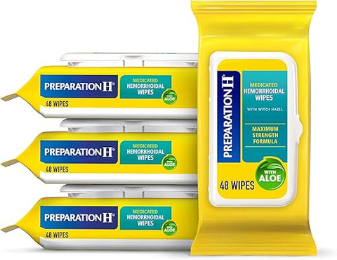 Lenços Umedecidos com Hamamélis para Alívio de Irritação na Pele – 48 Unidades (Pacote com 4) - Preparation H