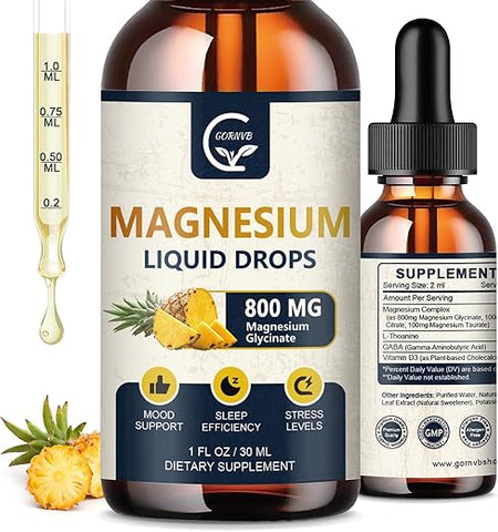 GORNVB - (2 Pacotes) Gotas Líquidas de Magnésio Glicinato | Complexo Líquido de Magnésio 1000mg com D3, L-Thea | Marca em Destaque