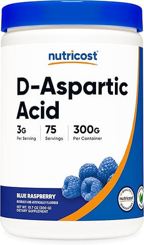 D-Aspartic Acid (DAA) em Pó 300g (Sabor Framboesa Azul) – Suplemento em Pó de Ácido D-Aspártico Aromatizado - Nutricost