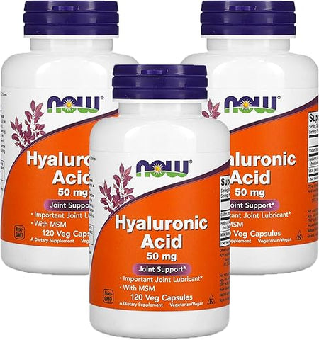 NOW Foods - Now Foods – Ácido Hialurônico, 50mg, 120 Cápsulas Vegetais (3 Pacotes) | Comprar Online | Frete Grátis