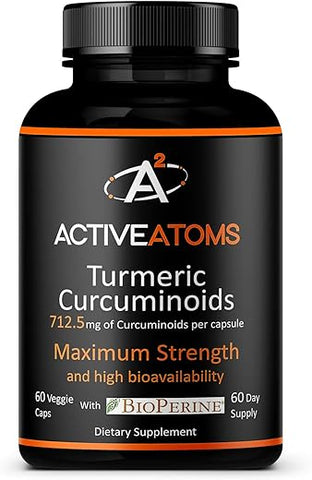 Active Atoms - Extrato de Cúrcuma, Extra Forte com BioPerine® Pimenta Preta 750 mg de Extrato de Cúrcuma por Cápsula 00″, Padronizado em 95% de Curcuminoides, Não-OGM, 60 Cápsulas Vegetarianas Fornecimento de 60 Dias