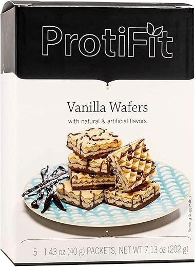 ProtiFit - PROTIFIT – Barra de Wafer de Alta Proteína, 15g Proteína, Baixa Caloria, Baixo Carboidrato, Baixa Gordura, Livre de Gordura Trans, Livre de Colesterol, Compatível com Proteína Ideal, 5 Porções por Caixa (Baunilha)