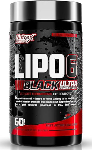 Lipo-6 Black Ultra Concentrate | Queimador de Gordura Termogênico Energizante, Aumenta a Perda de Peso, Energia | 60 cápsulas - Nutrex Research