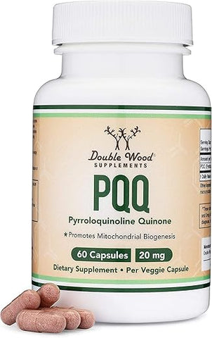 Double Wood Supplements - PQQ 20mg – 60 Cápsulas | Promove Níveis de Coenzima ATP Mitocôndria, Otimizador de Energia e Suporte ao Sono | Sem OGM, Sem Glúten, Vegano | Marca: [Nome da Marca]